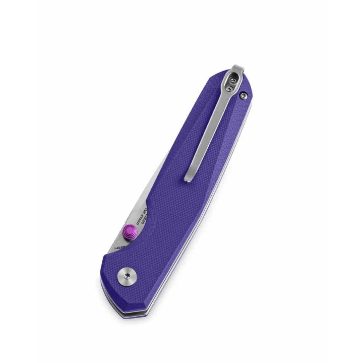 Couteau Bestechman Velix Purple Manche G10 Lame Acier 14C28N Buttonlock Clip BTKMK07C - Livraison Gratuite