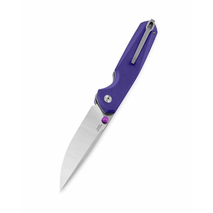Couteau Bestechman Velix Purple Manche G10 Lame Acier 14C28N Buttonlock Clip BTKMK07C - Livraison Gratuite