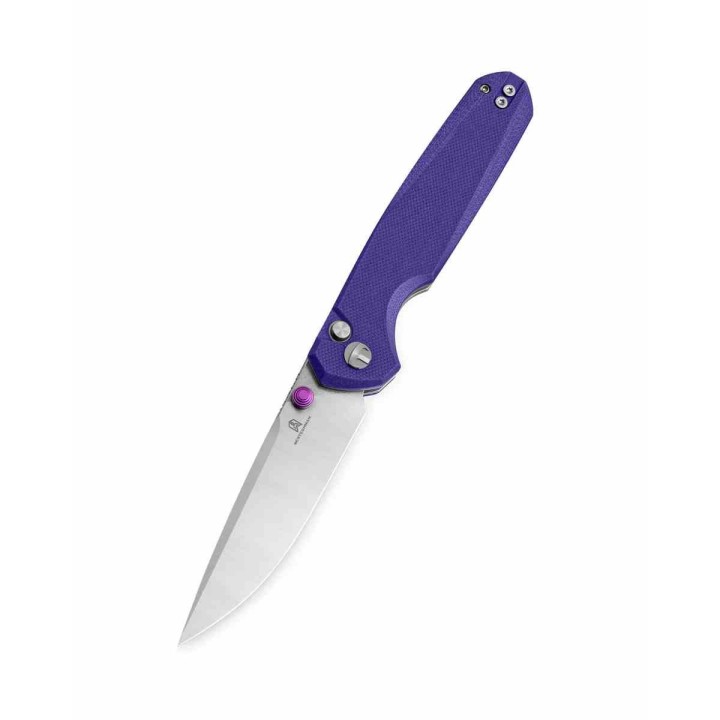 Couteau Bestechman Velix Purple Manche G10 Lame Acier 14C28N Buttonlock Clip BTKMK07C - Livraison Gratuite