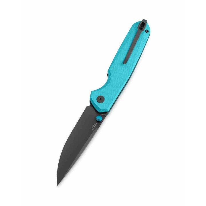 Couteau Bestechman Velix Tiffany Blue Manche G10 Lame Acier 14C28N Buttonlock Clip BTKMK07D - Livraison Gratuite