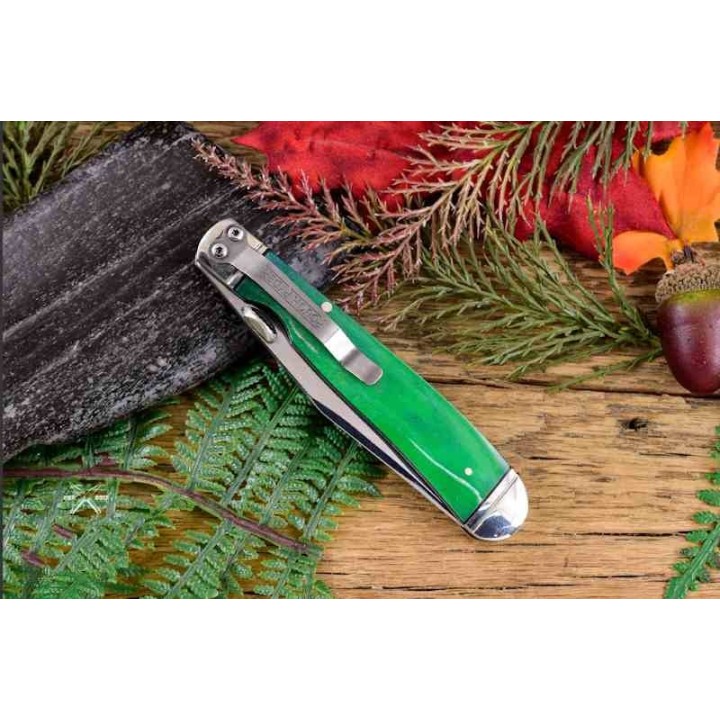 Couteau Rough Ryder Working Man Lame Acier 440 Manche Os Green Linerlock Clip RR1957 - Livraison Gratuite