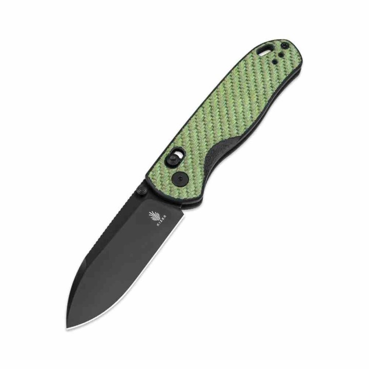 Couteau Kizer Drop Bear Green Manche FCarbone Lame Acier Nitro-V Clutch Lock Clip KIV3619A4 - Livraison Gratuite