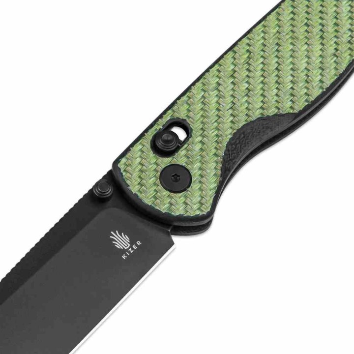 Couteau Kizer Drop Bear Green Manche FCarbone Lame Acier Nitro-V Clutch Lock Clip KIV3619A4 - Livraison Gratuite