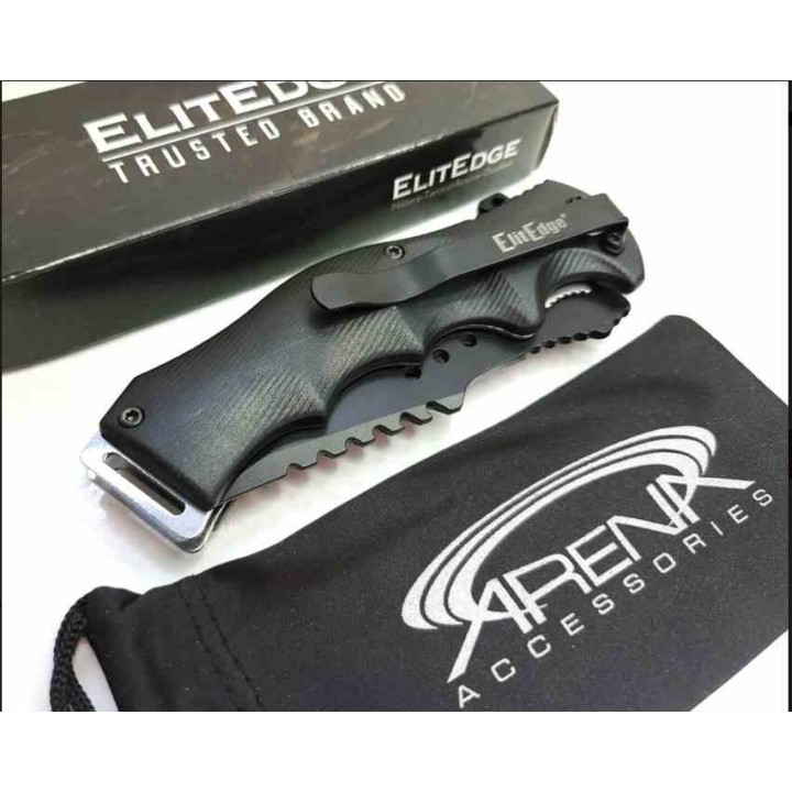 Lot de 3 Couteau ElitEdge Tactical Tanto A/O Black Lame Acier 420 Manche Abs Clip Linerlock EE10A62BK - Livraison Gratuite
