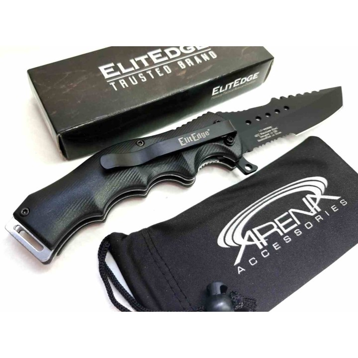 Lot de 3 Couteau ElitEdge Tactical Tanto A/O Black Lame Acier 420 Manche Abs Clip Linerlock EE10A62BK - Livraison Gratuite