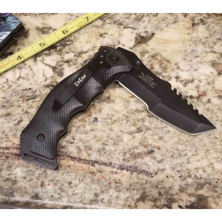 Lot de 3 Couteau ElitEdge Tactical Tanto A/O Black Lame Acier 420 Manche Abs Clip Linerlock EE10A62BK - Livraison Gratuite