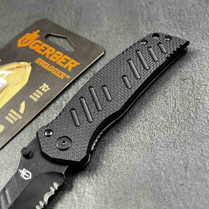 Couteau Tactical Gerber Swagger Lame Acier 7Cr17MoV Serrat Manche G-10 Framelock Clip G4099 - Livraison Gratuite