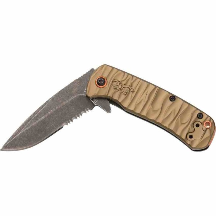 Couteau Browning Riverstone Sage A/O Lame Acier D2 Manche Aluminum Framelock Clip BR0515 - Livraison Gratuite