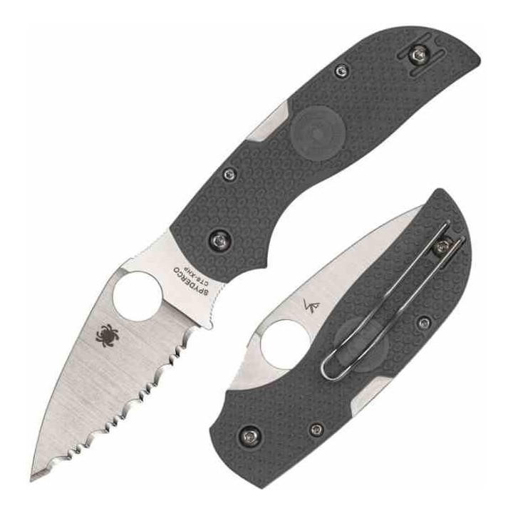 Couteau Spyderco Chaparral Lightweight Lame Acier CTS-XHP Serr Manche Gray FRN Lockback Clip SC152SGY - Livraison Gratuite 