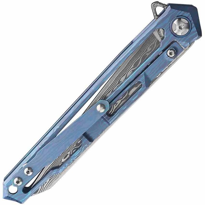 Couteau Defcon Peregrine Blue Manche Titane Lame Damas Acier 10Cr15CoMoV IKBS Framelock Clip TF43941 - Livraison Gratuite