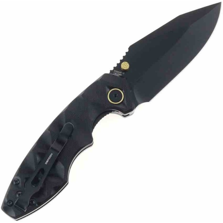 Couteau Defcon Black Manche G10 Lame Acier 14C28N Blk Linerlock Clip TD004F2 - Livraison Gratuite