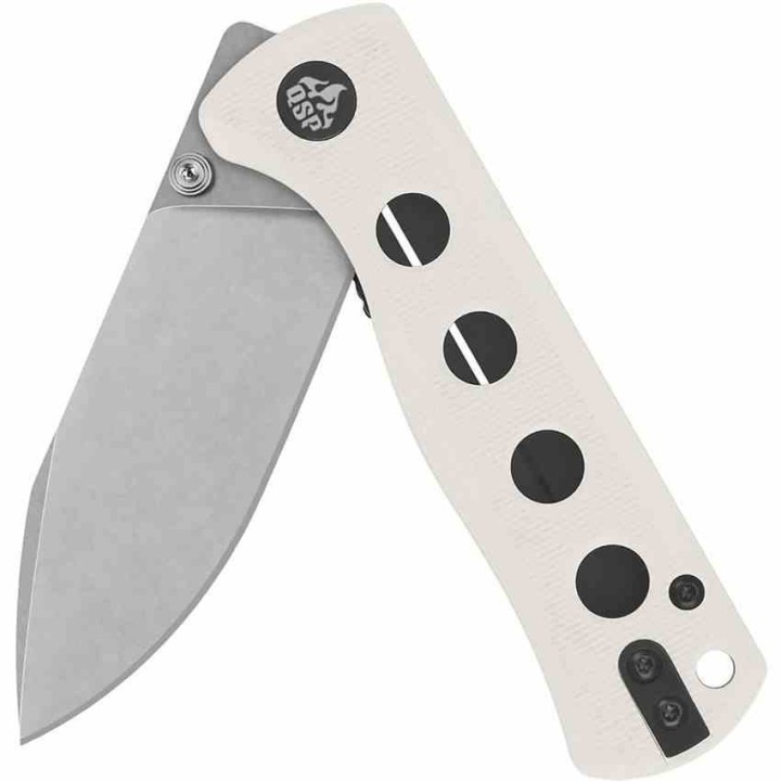 Couteau QSP Canary White Folder Lame Acier 14C28N Blackwash Manche G10 IKBS Linerlock Clip QS150G1 - Livraison Gratuite