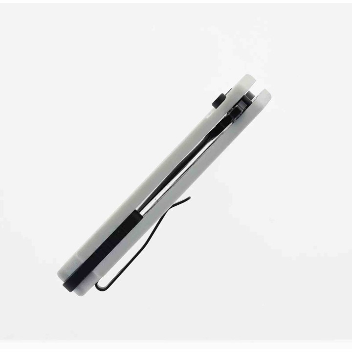 Couteau CMB Button Lock White Manche G10 Lame Acier 14C28N BLK IKBS Clip CMB14W - Livraison Gratuite