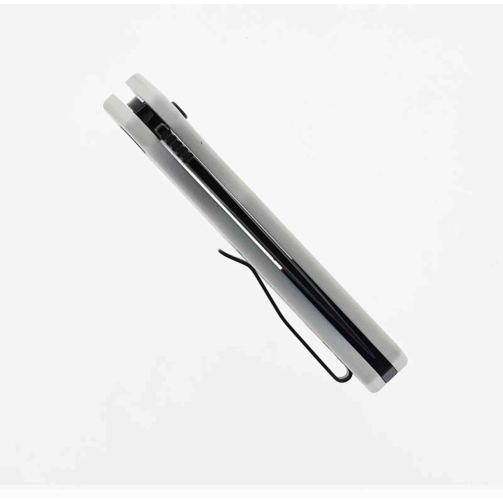 Couteau CMB Button Lock White Manche G10 Lame Acier 14C28N BLK IKBS Clip CMB14W - Livraison Gratuite