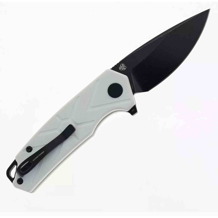 Couteau CMB Button Lock White Manche G10 Lame Acier 14C28N BLK IKBS Clip CMB14W - Livraison Gratuite