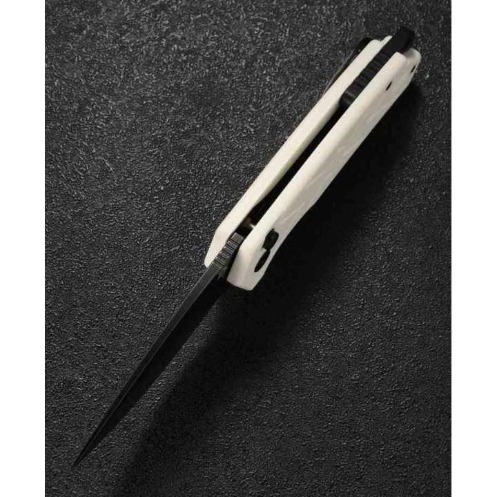 Couteau CMB Button Lock White Manche G10 Lame Acier 14C28N BLK IKBS Clip CMB14W - Livraison Gratuite