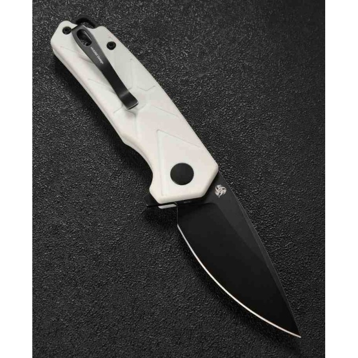 Couteau CMB Button Lock White Manche G10 Lame Acier 14C28N BLK IKBS Clip CMB14W - Livraison Gratuite