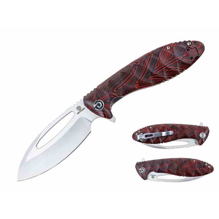 Couteau Defcon Tactical Black/Red Lame Acier 14C28N Manche G10 Linerlock Clip IKBS TD009FRD - Livraison Gratuite