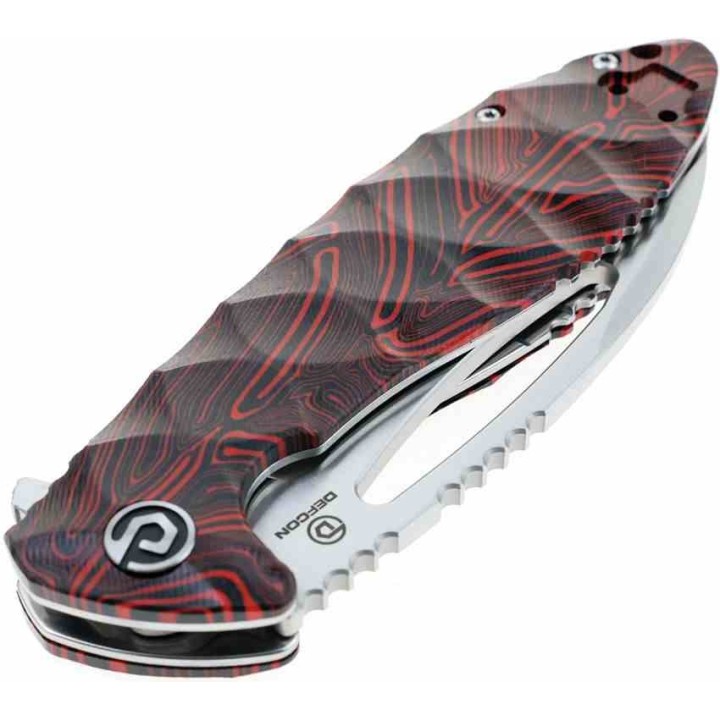 Couteau Defcon Tactical Black/Red Lame Acier 14C28N Manche G10 Linerlock Clip IKBS TD009FRD - Livraison Gratuite
