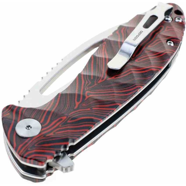 Couteau Defcon Tactical Black/Red Lame Acier 14C28N Manche G10 Linerlock Clip IKBS TD009FRD - Livraison Gratuite