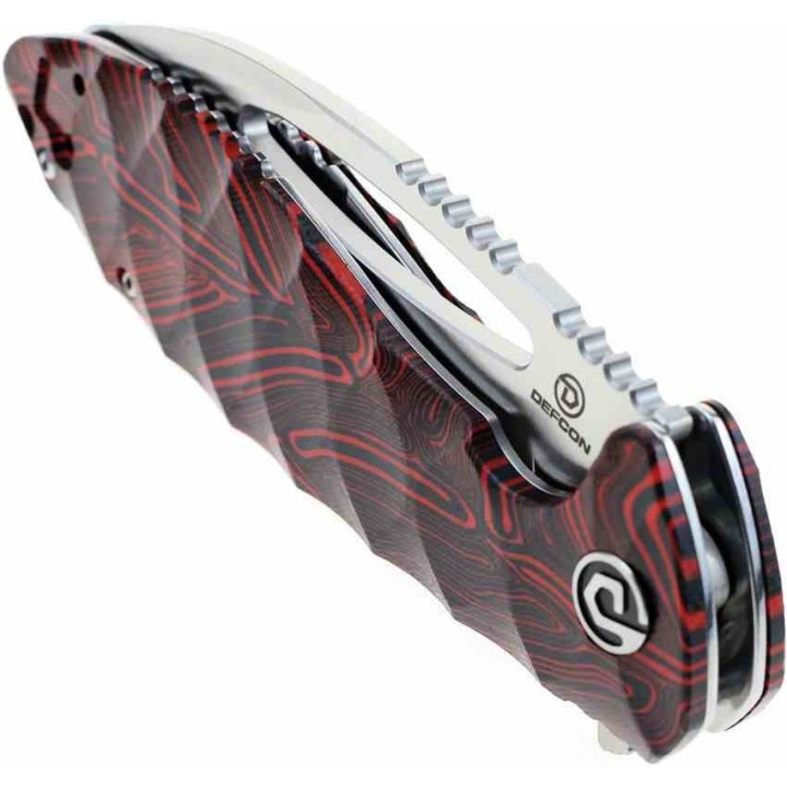 Couteau Defcon Tactical Black/Red Lame Acier 14C28N Manche G10 Linerlock Clip IKBS TD009FRD - Livraison Gratuite