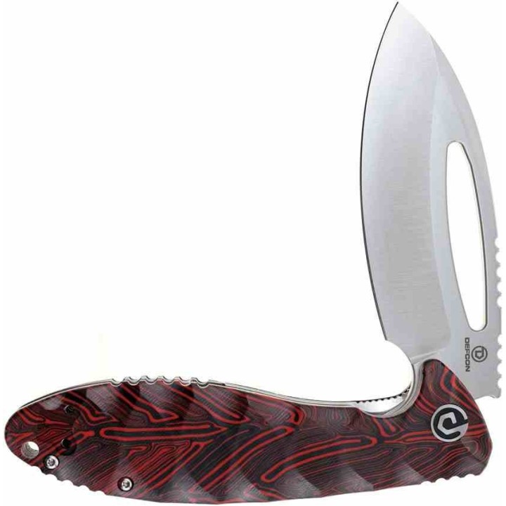 Couteau Defcon Tactical Black/Red Lame Acier 14C28N Manche G10 Linerlock Clip IKBS TD009FRD - Livraison Gratuite