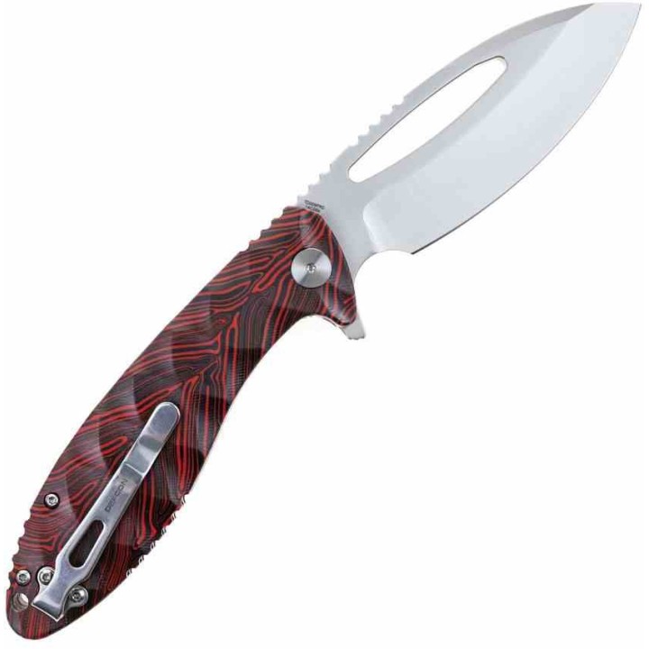 Couteau Defcon Tactical Black/Red Lame Acier 14C28N Manche G10 Linerlock Clip IKBS TD009FRD - Livraison Gratuite
