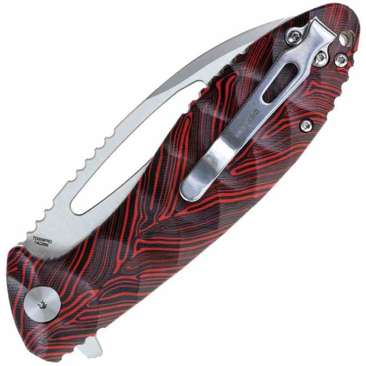 Couteau Defcon Tactical Black/Red Lame Acier 14C28N Manche G10 Linerlock Clip IKBS TD009FRD - Livraison Gratuite