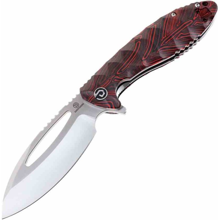 Couteau Defcon Tactical Black/Red Lame Acier 14C28N Manche G10 Linerlock Clip IKBS TD009FRD - Livraison Gratuite