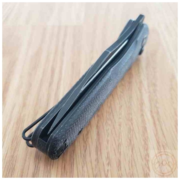 Couteau Trivisa Antliae Black Manche Micarta Lame Acier 14C28N Blk IKBS Button Lock Clip TVTY22BM14 - Livraison Gratuite