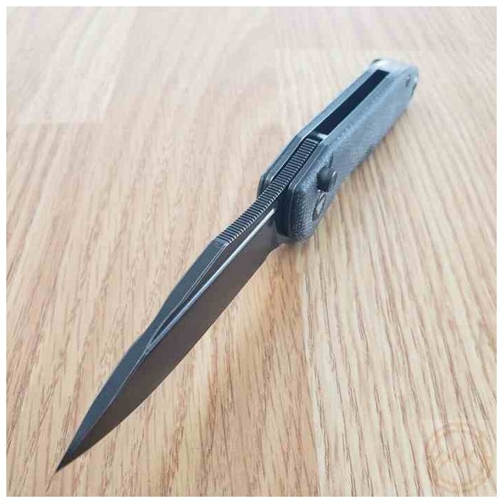 Couteau Trivisa Antliae Black Manche Micarta Lame Acier 14C28N Blk IKBS Button Lock Clip TVTY22BM14 - Livraison Gratuite