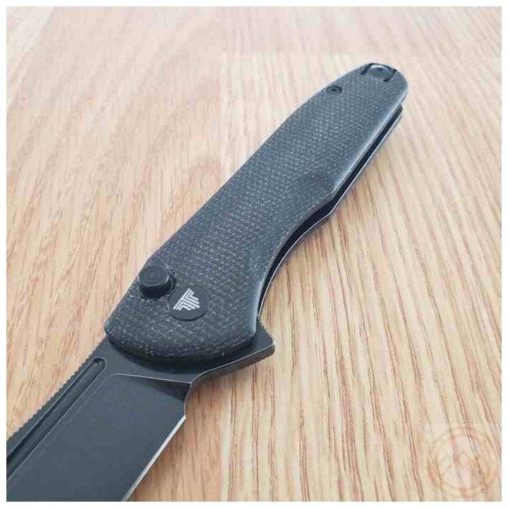 Couteau Trivisa Antliae Black Manche Micarta Lame Acier 14C28N Blk IKBS Button Lock Clip TVTY22BM14 - Livraison Gratuite
