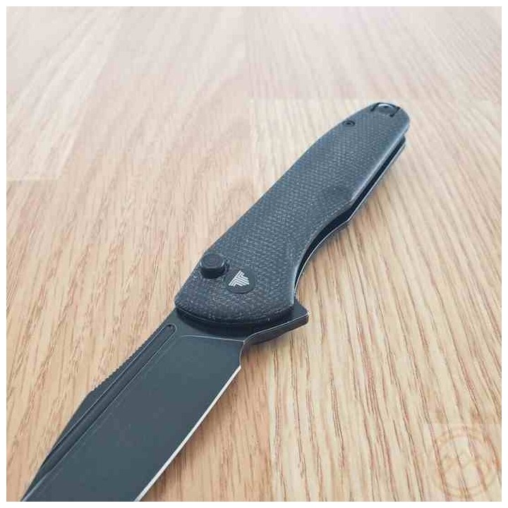 Couteau Trivisa Antliae Black Manche Micarta Lame Acier 14C28N Blk IKBS Button Lock Clip TVTY22BM14 - Livraison Gratuite
