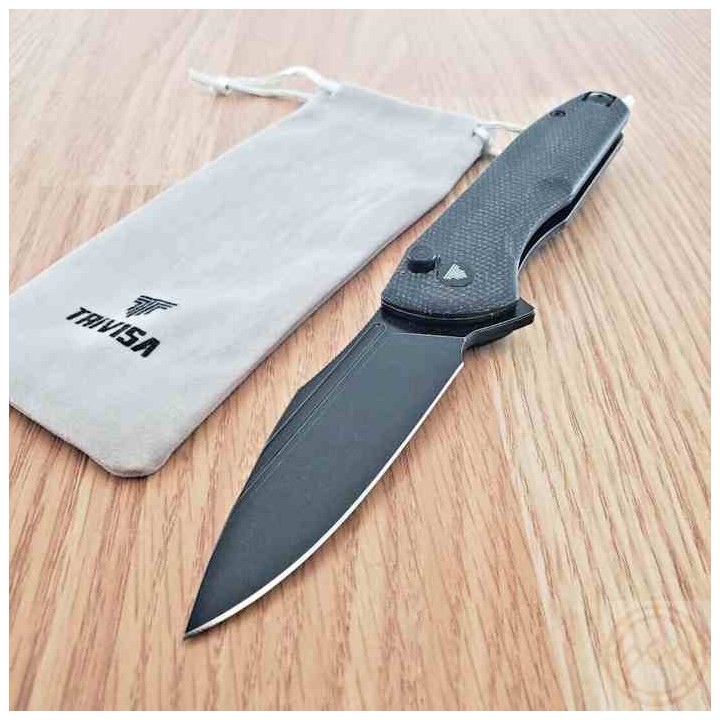 Couteau Trivisa Antliae Black Manche Micarta Lame Acier 14C28N Blk IKBS Button Lock Clip TVTY22BM14 - Livraison Gratuite