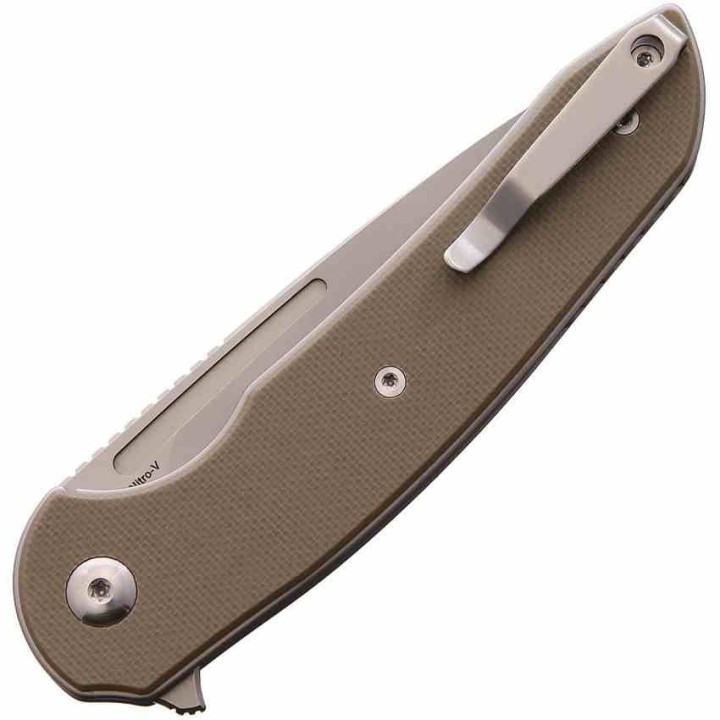 Couteau Ferrum Forge Stinger Tan Manche G10 Lame Acier Nitro-V Liner Lock Clip FF005T - Livraison Gratuite