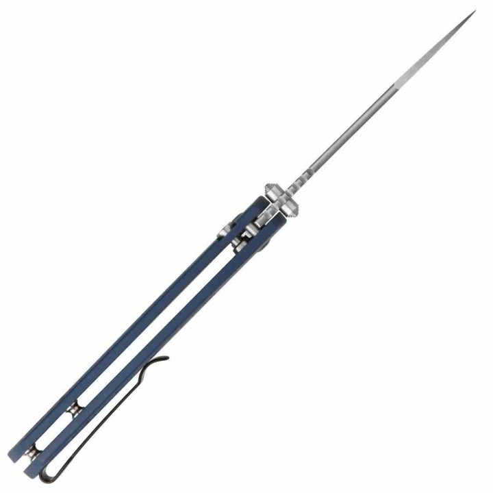 Couteau CJRB Pyrite Light Blue Manche FRN Lame Acier AR-RPM9 Wharncliffe Button Lock IKBS Clip J1945BU - Livraison Gratuite