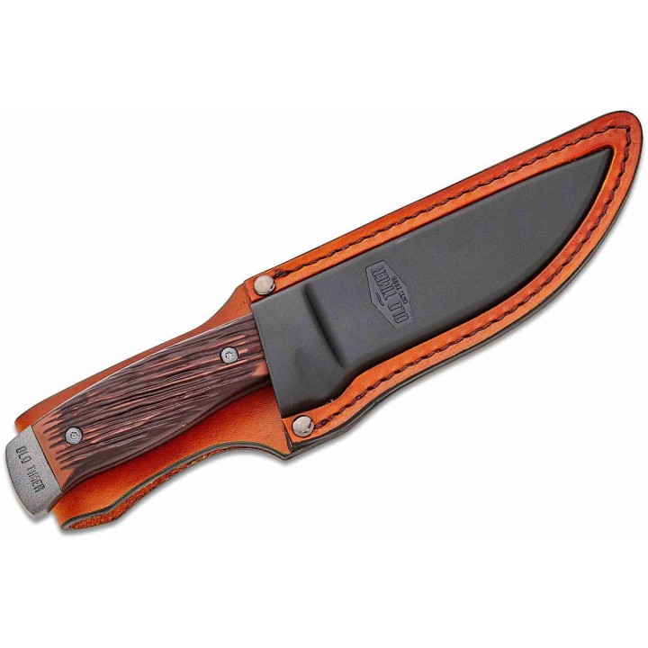 Couteau Schrade Frontier Fixe Lame Acier 7Cr17 Drop Point Manche Acier/Delrin Etui Cuir/FRN SCH1209456 - Livraison Gratuite