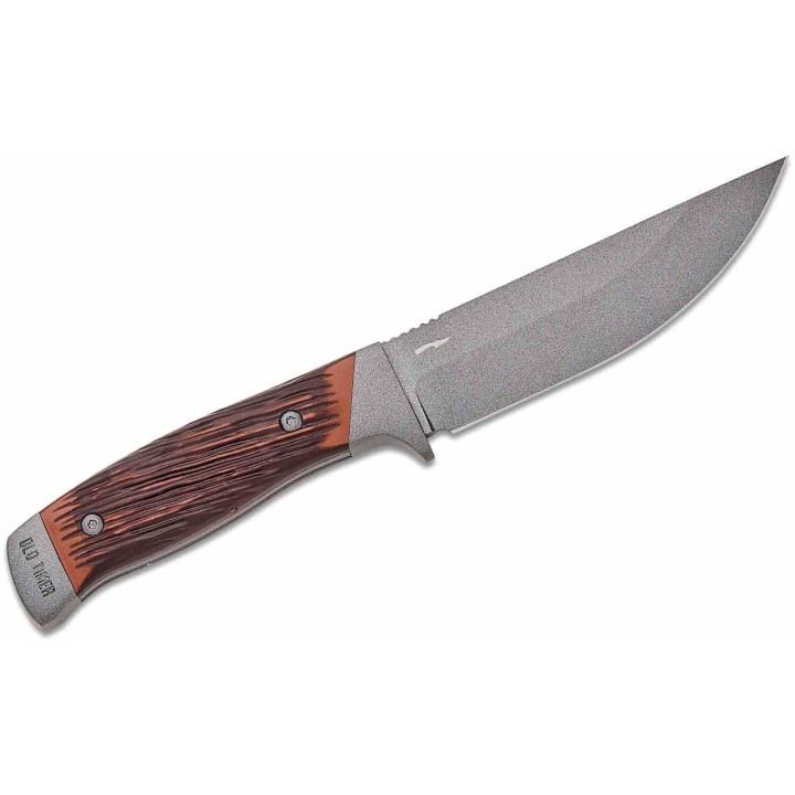 Couteau Schrade Frontier Fixe Lame Acier 7Cr17 Drop Point Manche Acier/Delrin Etui Cuir/FRN SCH1209456 - Livraison Gratuite