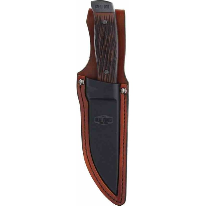 Couteau Schrade Frontier Fixe Lame Acier 7Cr17 Drop Point Manche Acier/Delrin Etui Cuir/FRN SCH1209456 - Livraison Gratuite
