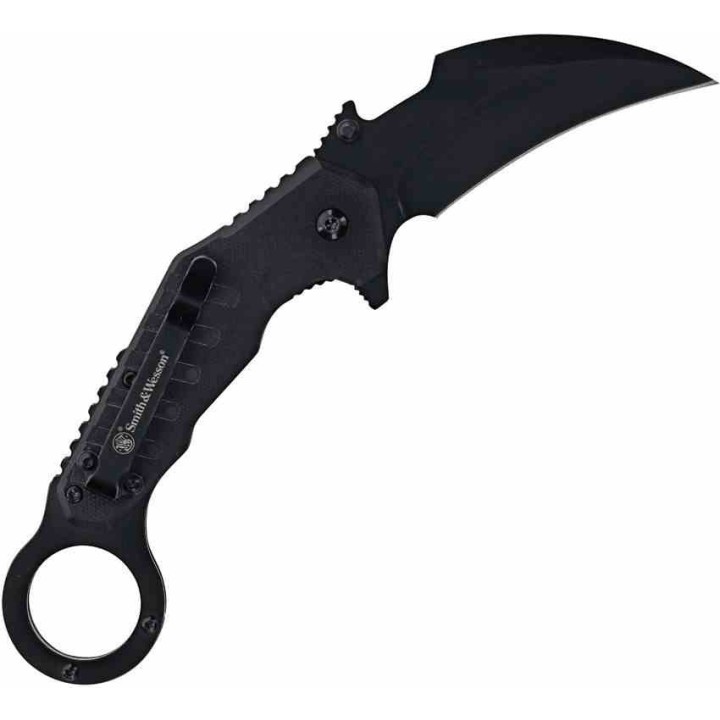 Couteau Smith&Wesson Extreme Ops Karambit A/O Lame Acier 8Cr13MoV Manche G10 Linerlock Clip SW1205008 - Livraison Gratuite