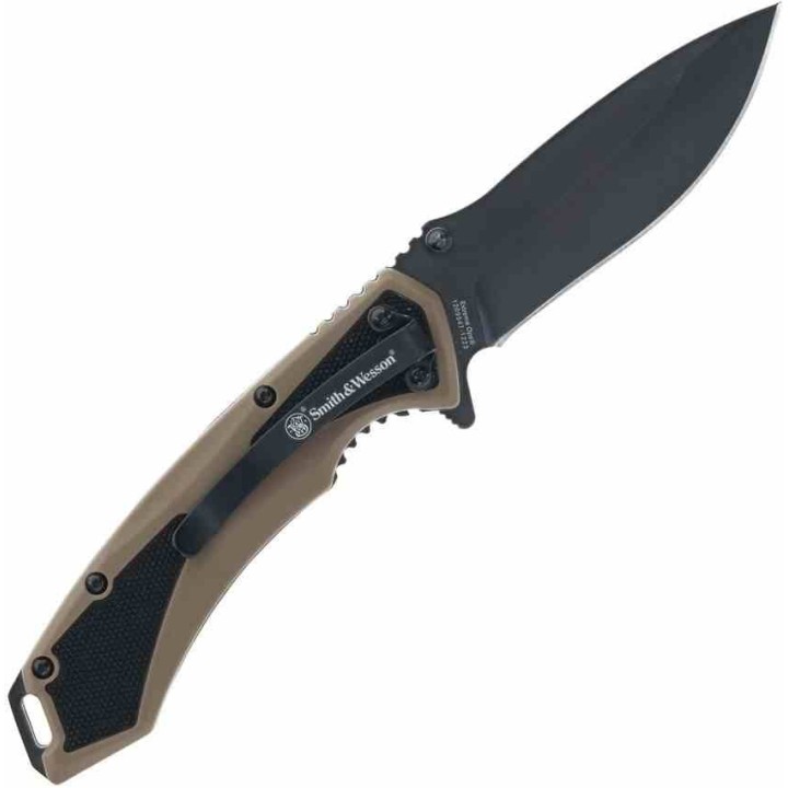 Couteau Smith&Wesson Extreme Ops A/O Lame Acier 7Cr13MoV Manche Tan/Black Linerlock Clip SW1205911 - Livraison Gratuite