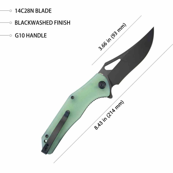 Couteau Kubey Phemius Jade Manche G10 Lame Acier 14C28N Blk IKBS Linerlock Clip KUB149H - Livraison Gratuite