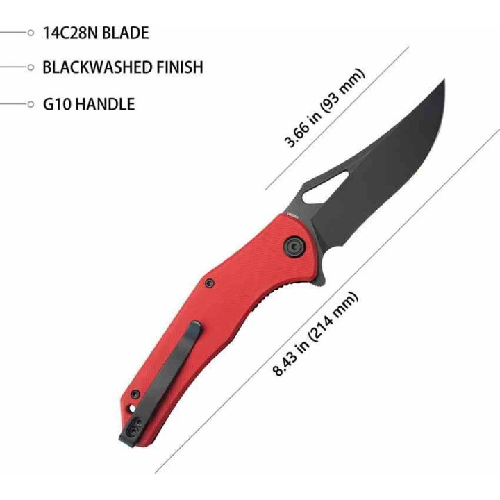 Couteau Kubey Phemius Red Manche G10 Lame Acier 14C28N Blk IKBS Linerlock Clip KUB149F - Livraison Gratuite
