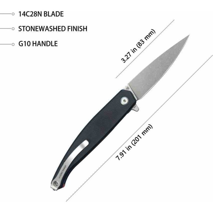 Couteau Kubey MOS Hydra Black Manche G-10 Lame Acier 14C28N SW IKBS Linerlock Clip KUB361A - Livraison Gratuite