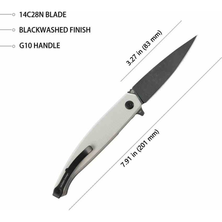 Couteau Kubey MOS Hydra White Manche G-10 Lame Acier 14C28N Blk IKBS Linerlock Clip KUB361B - Livraison Gratuite
