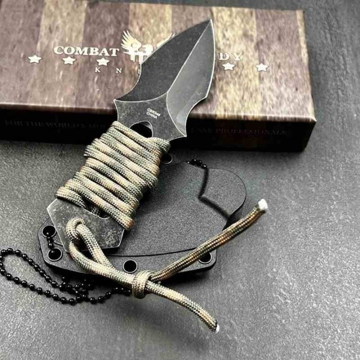Lot de 3 Couteaux de Cou Combat Ready Neck Lame Acier Inox Manche Camo Etui Kydex CBR346 - Livraison Gratuite