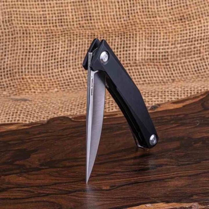 Couteau Real Steel Teres Black Manche Aluminum Lame Acier Nitro-V Liner Lock Clip RS7111BS - Livraison Gratuite