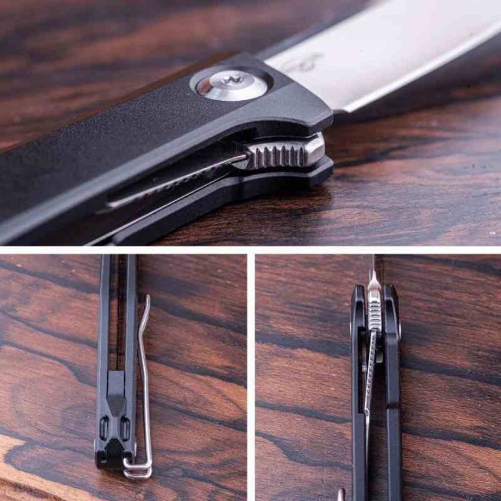 Couteau Real Steel Teres Black Manche Aluminum Lame Acier Nitro-V Liner Lock Clip RS7111BS - Livraison Gratuite