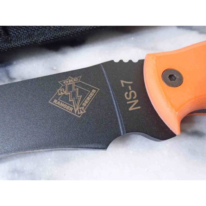 Couteau de Survie Ranger Night Stalker 7 Lame Acier Carbone 5160 Manche Orange Etui Made USA RN9421OM - Livraison Gratuite