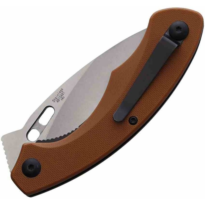 Couteau ABKT Tac Karambit Tan Manche G10 Lame Acier Inox Linerlock Clip AB1048T - Livraison Gratuite